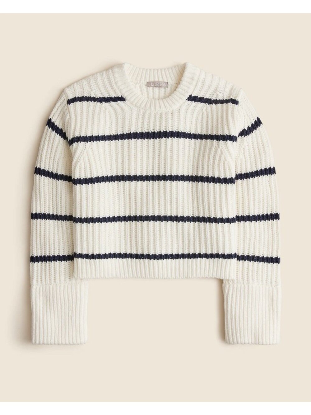 j crew heritage cotton Fisherman crewneck sweater  Stripe Crop Chunky S